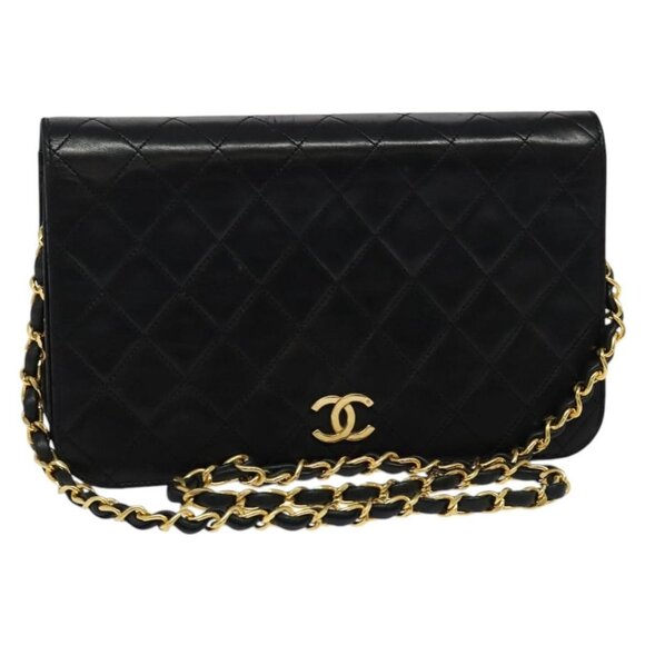 CHANEL Matelasse Chain Shoulder Bag Lamb Skin Black Gold CC Auth 126901 - Picture 1 of 16